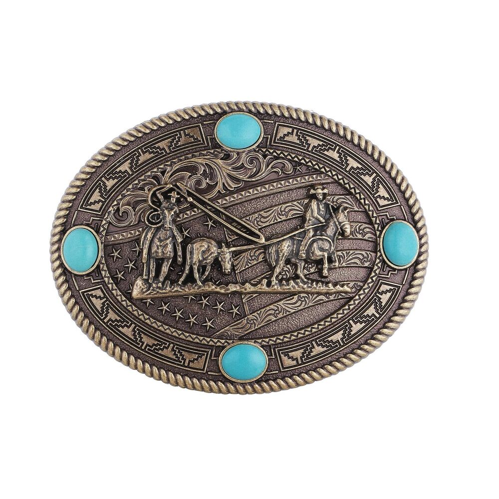 4077 Western Belt Buckles Turquoise American Flag Cowboy Belt Buckle Cowboy
